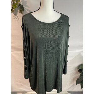 Travelers By Chico's Women's Top Size 4 Button Sleeve Detail Olive Green